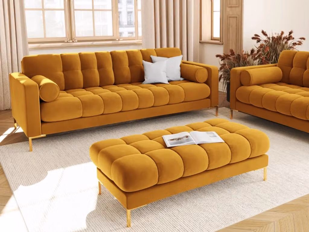 Divano Bali a 3 posti Cosmopolitan Design in velluto giallo con struttura in metallo L: 177 cm, P: 75 cm, H: 92 cm – 2