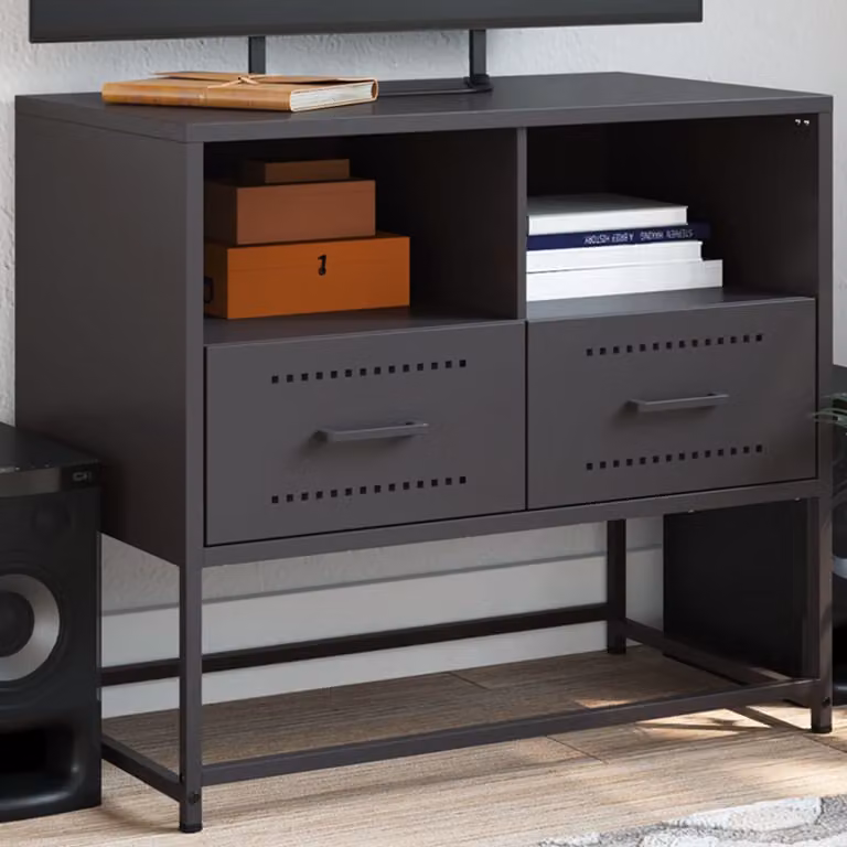 Mobile TV vidaXL in acciaio nero con stile industriale L/P/H: 68 x 39 x 60,5 cm