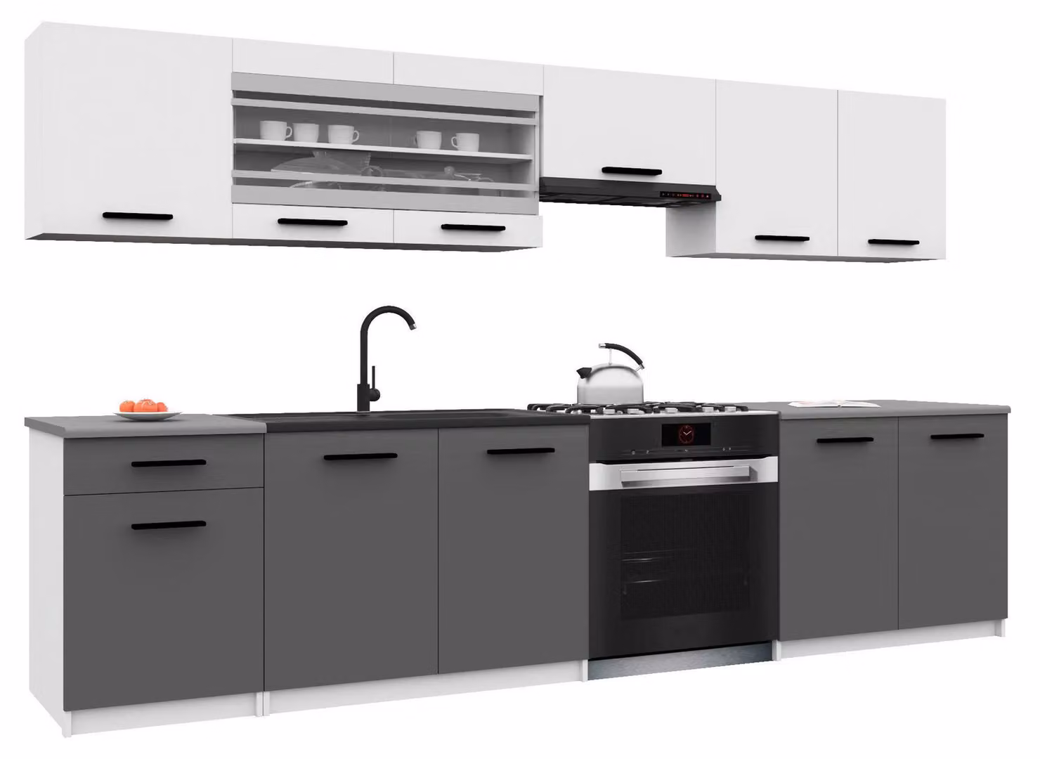 Belini - Angolo cottura moderno ITALIA 4 - Mobili da cucina 260 cm bianco-grigio opaco - Cucina componibile con pensili, mobili base e piani di lavoro
