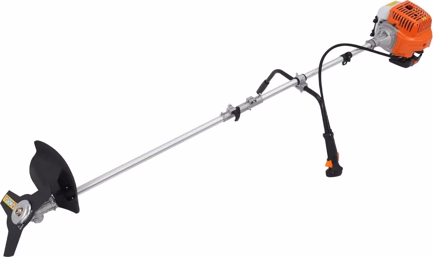 Tagliaerba a motore a benzina e decespugliatore - Motore a 2 tempi da 42,7 cc - 6500 giri/min - 3 teste di taglio - Manico a forma di "U" e cintura per la spalla - Albero da 182 cm - Colore: arancione e nero
