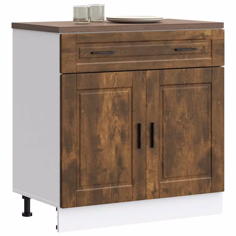 Base da cucina moderna vidaXL Porto Rovere Fumo in legno marrone con ante a battente e cassetti L/P/H: 46,0 x 25,0 x 81,5 cm