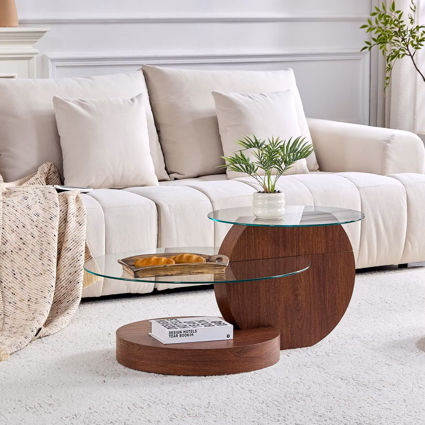 Tavolino minimalista in vetro di sicurezza a doppio strato, design a più livelli, struttura portante in MDF di alta qualità. Disponibile in diversi colori.