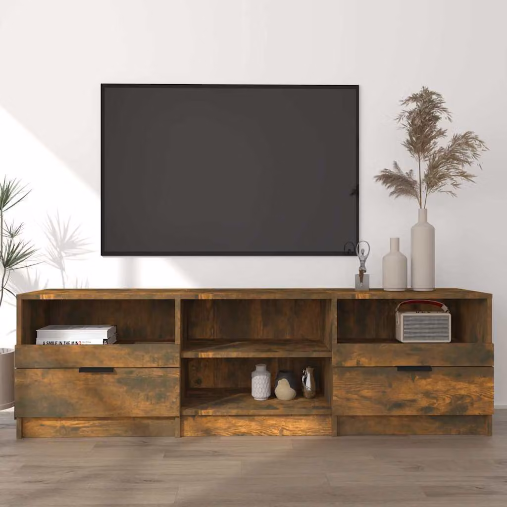 Mobile TV vidaXL in legno ingegnerizzato rovere fumo con ruote L: 150 cm, P: 33,5 cm, H: 45 cm