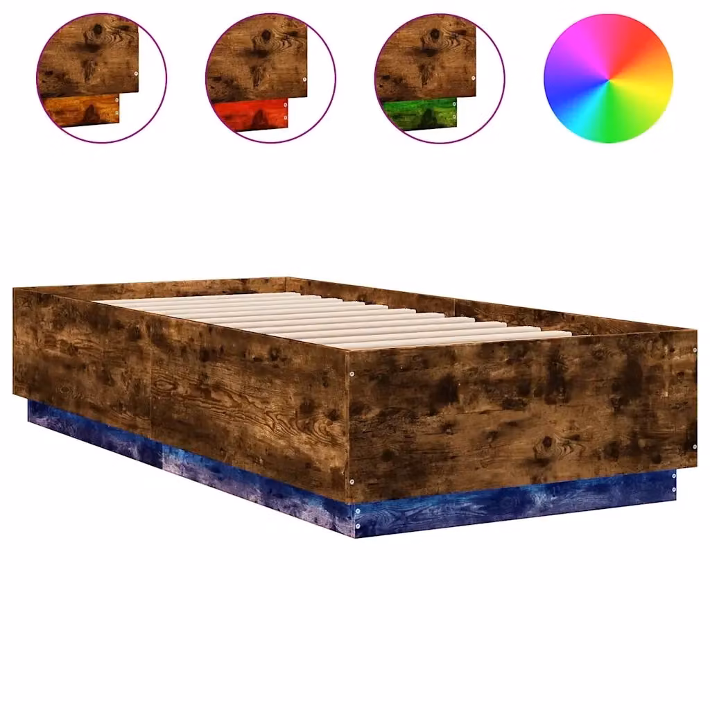 Letto con Luci LED e Porta USB VidaXL in Legno Rovere, L 100 x P 200 cm, Marrone