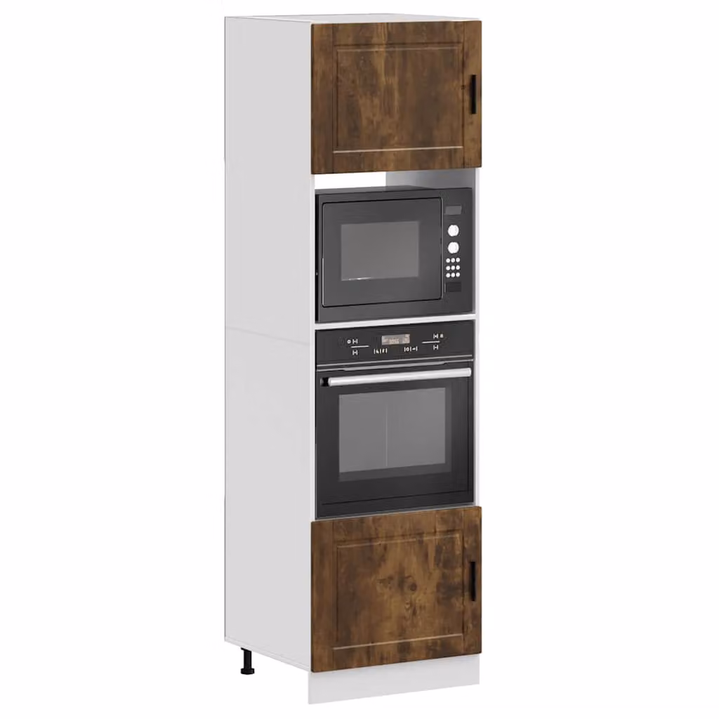 Set di 2 armadi per forno vidaXL in legno multistrato e MDF, colore bianco e rovere fumo, design moderno per cucina