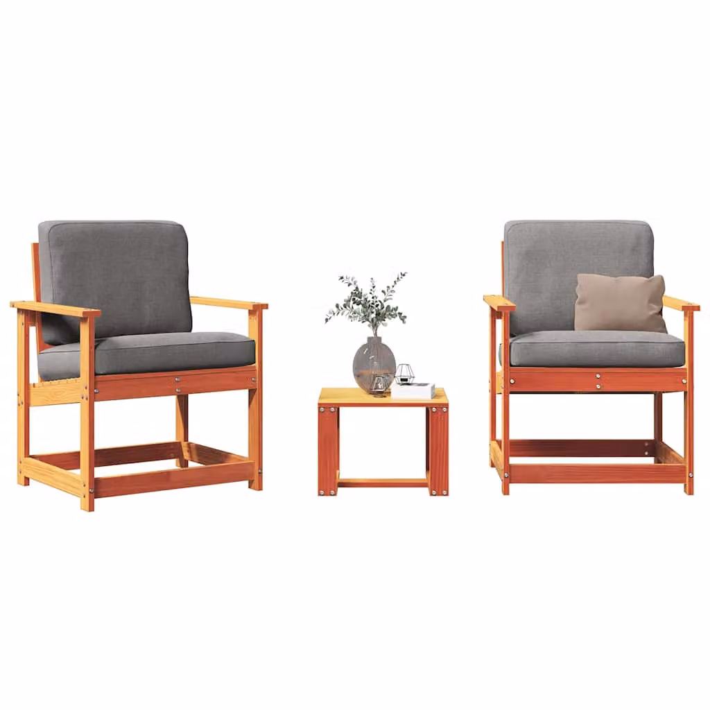 Set Salotto da Giardino vidaXL in Legno di Pino Massello Marrone con Finitura Cerata, 3 Pezzi