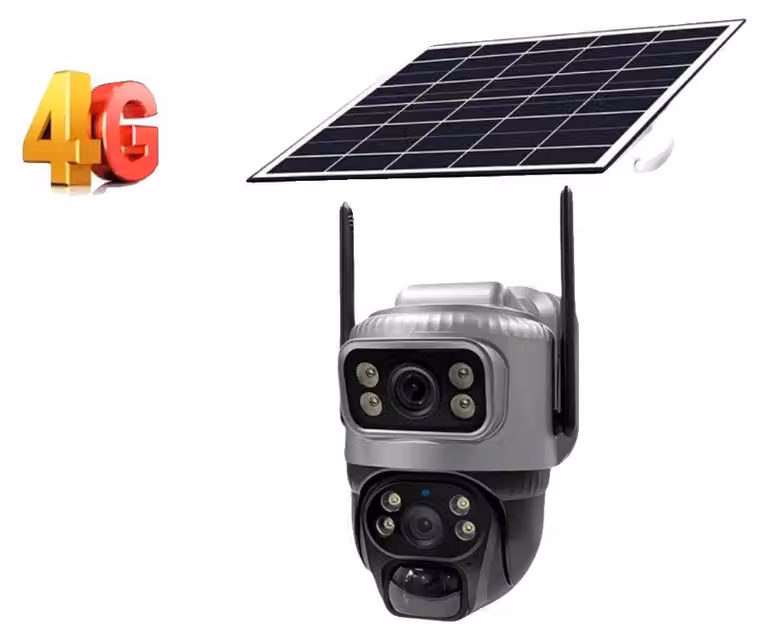 Telecamera di sicurezza, doppia lente, zoom digitale 10x, telecamera solare 4G