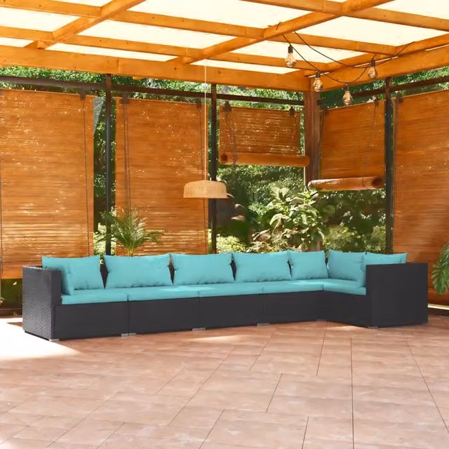 Set Divani da Giardino 6 pz con Cuscini in Polyrattan Nero 3101705