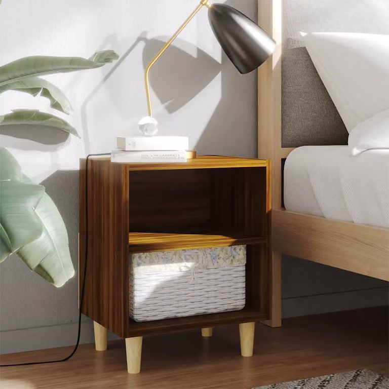 Comodino vidaXL in stile scandinavo con gambe in legno di eucalipto, colore marrone e beige, L 40 cm x P 35 cm x H 50 cm