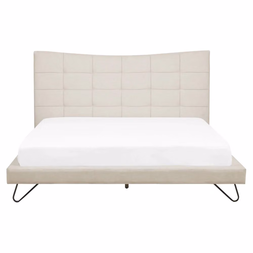 Letto matrimoniale Beliani beige in tessuto di poliestere con testiera trapuntata e doghe, L/P/H: 160 x 200 x 117 cm – 2