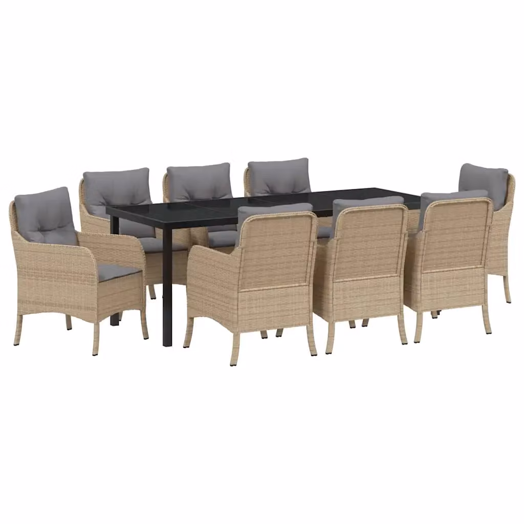 Set da pranzo per giardino e terrazzo vidaXL in polyrattan beige con tavolo in vetro e 9 pezzi – 2
