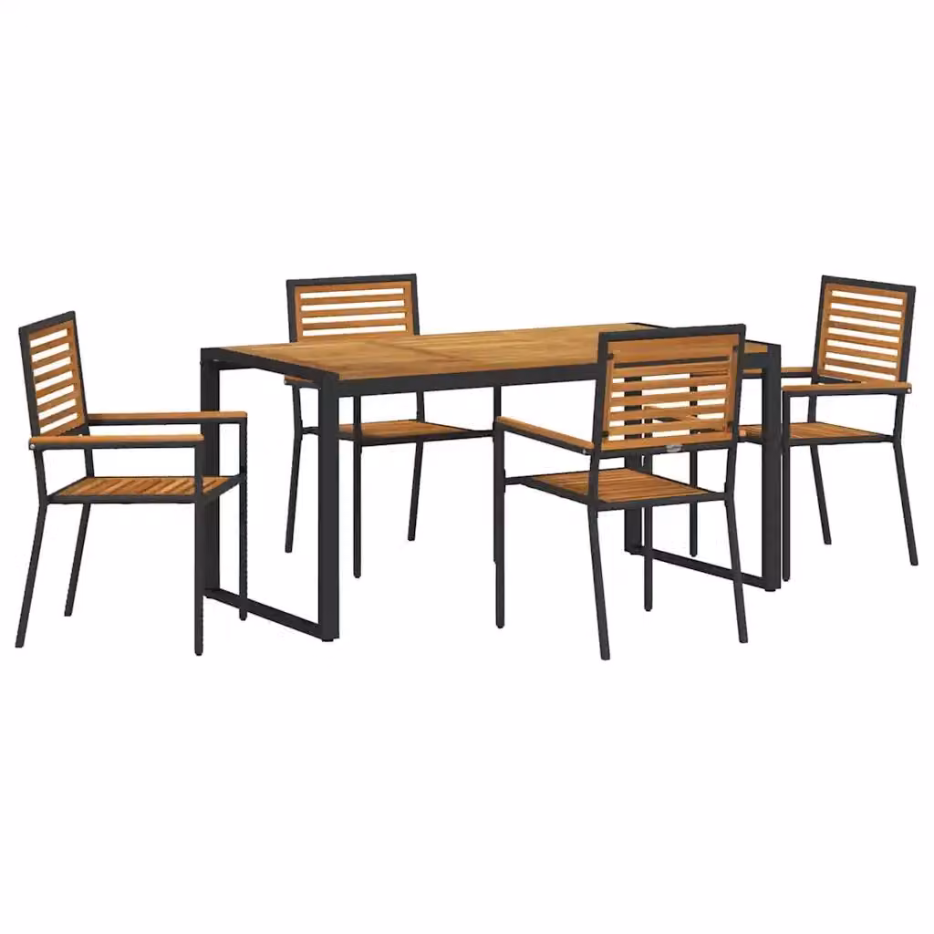 Set da pranzo per giardino e terrazza vidaXL in polyrattan e legno di acacia, 5 pezzi, Nero e Marrone – 2