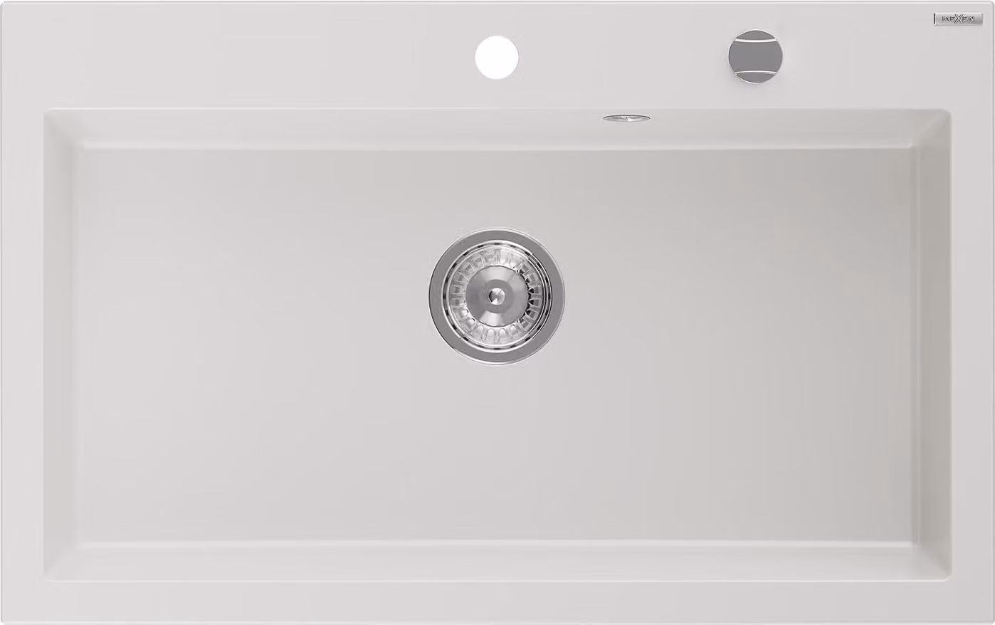 Mexen Elix lavello da cucina in granito 1 vasca 800 x 500 mm, bianco, sifone cromato - 6527801005-20