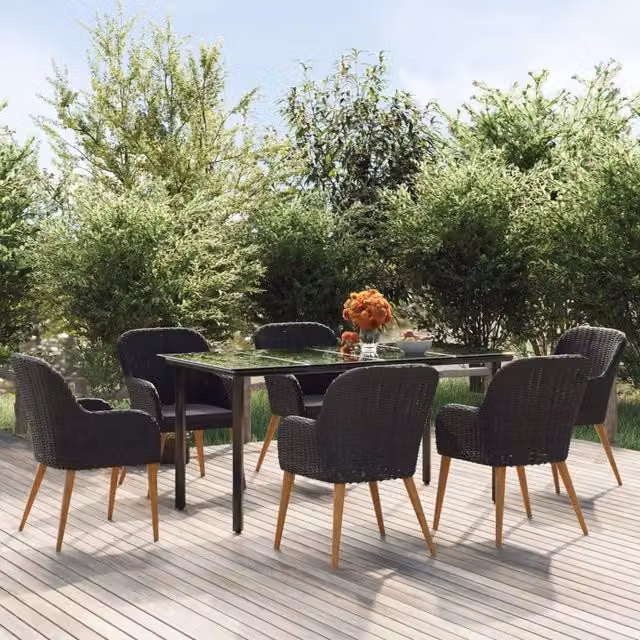 Set da Pranzo da Giardino 7 pz con Cuscini Nero 3156719