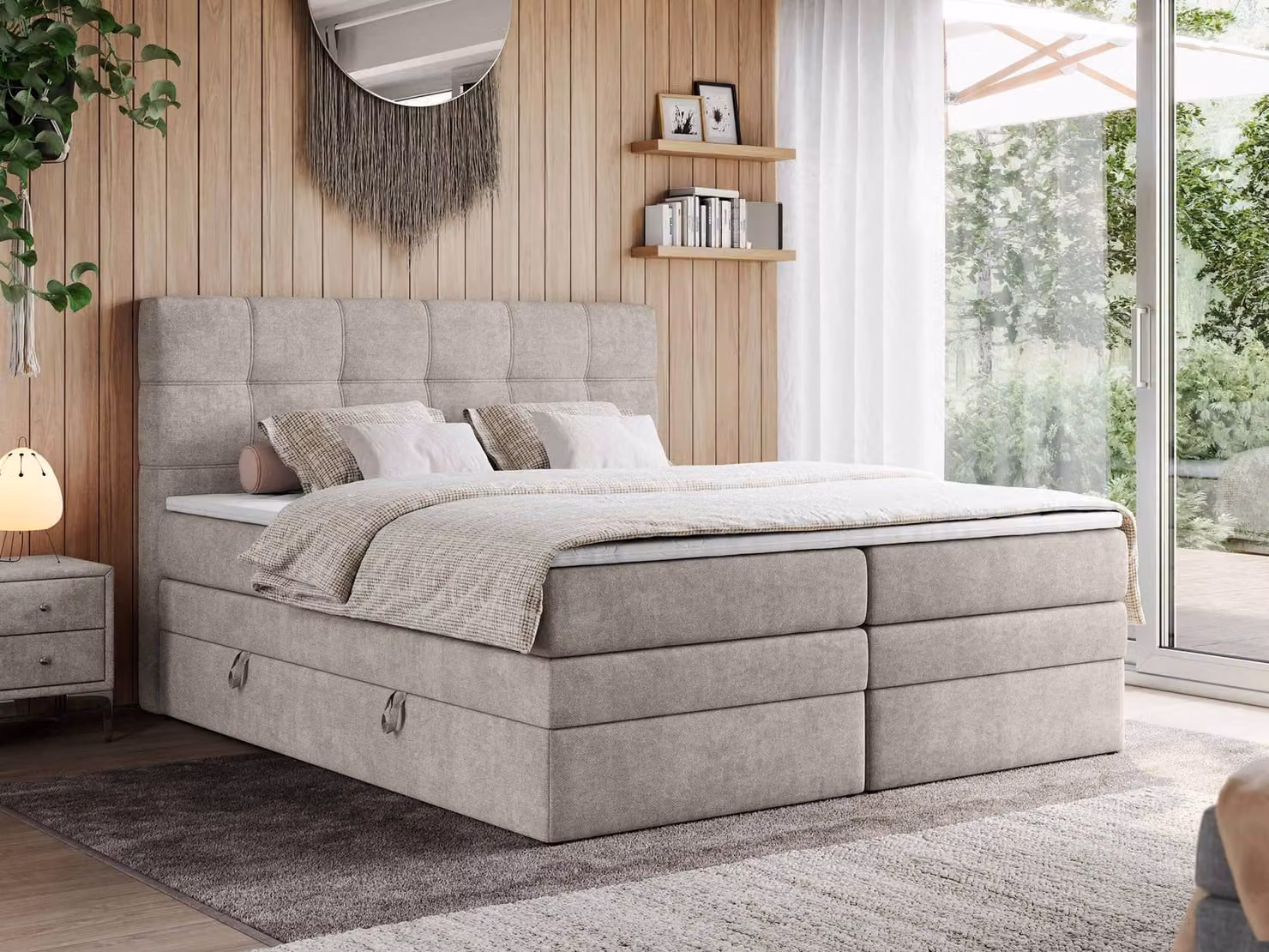 Letto boxspring, letto imbottito, letto, camera da letto - ERNI-KING - 180 x 200 cm - Beige - H4
