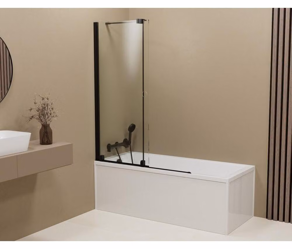 Parete divisoria per vasca ROLLS BLACK 1400x1500 mm, vetro trasparente