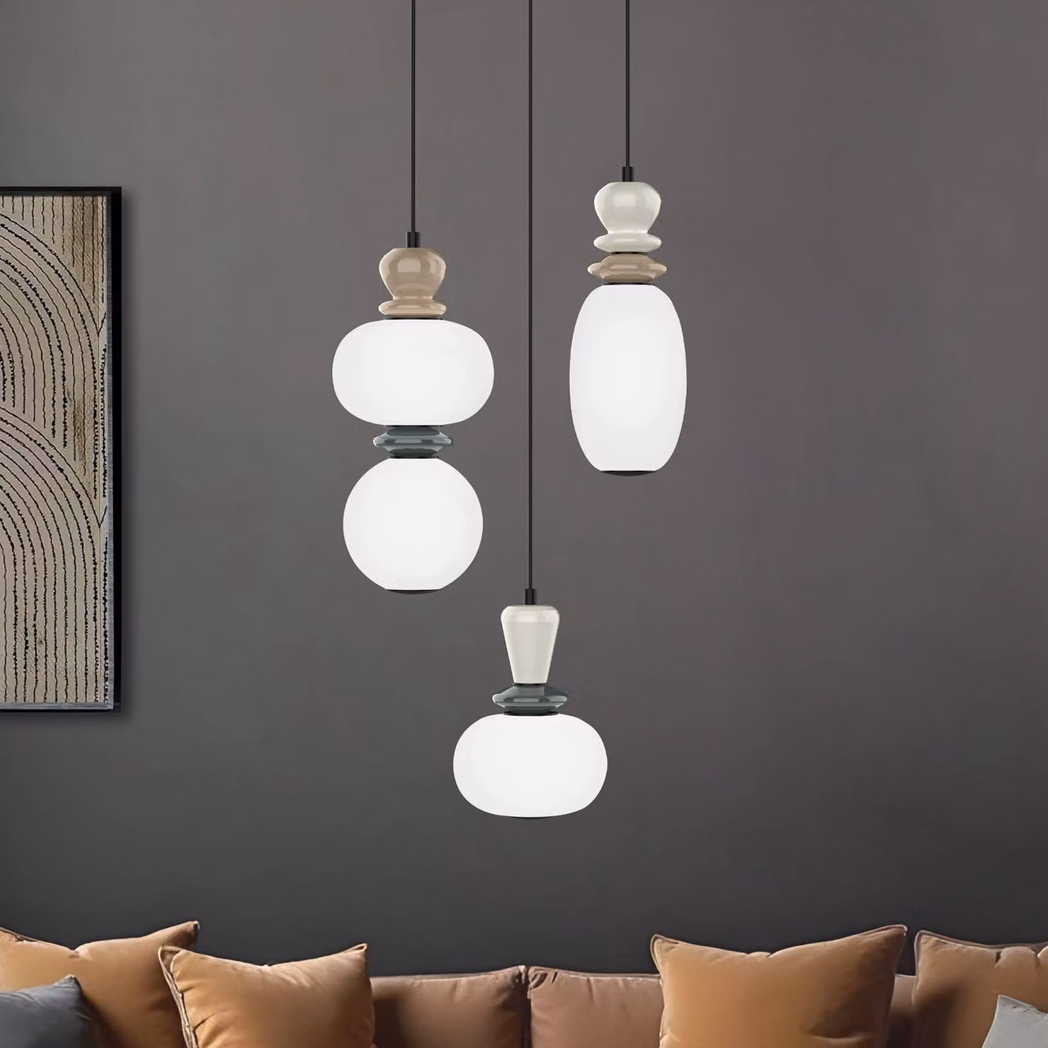 Viokef Lampada LED a sospensione Gemma, Ø 38 cm, colorata, vetro/ceramica, 3 luci. Gemma, Multicolore, Soggiorno / Sala da pranzo, Vetro