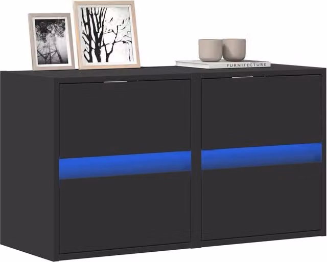 Set di 2 mobili TV da parete vidaXL neri con luci LED integrate e finitura opaca L: 41 cm, P: 31 cm, H: 45 cm