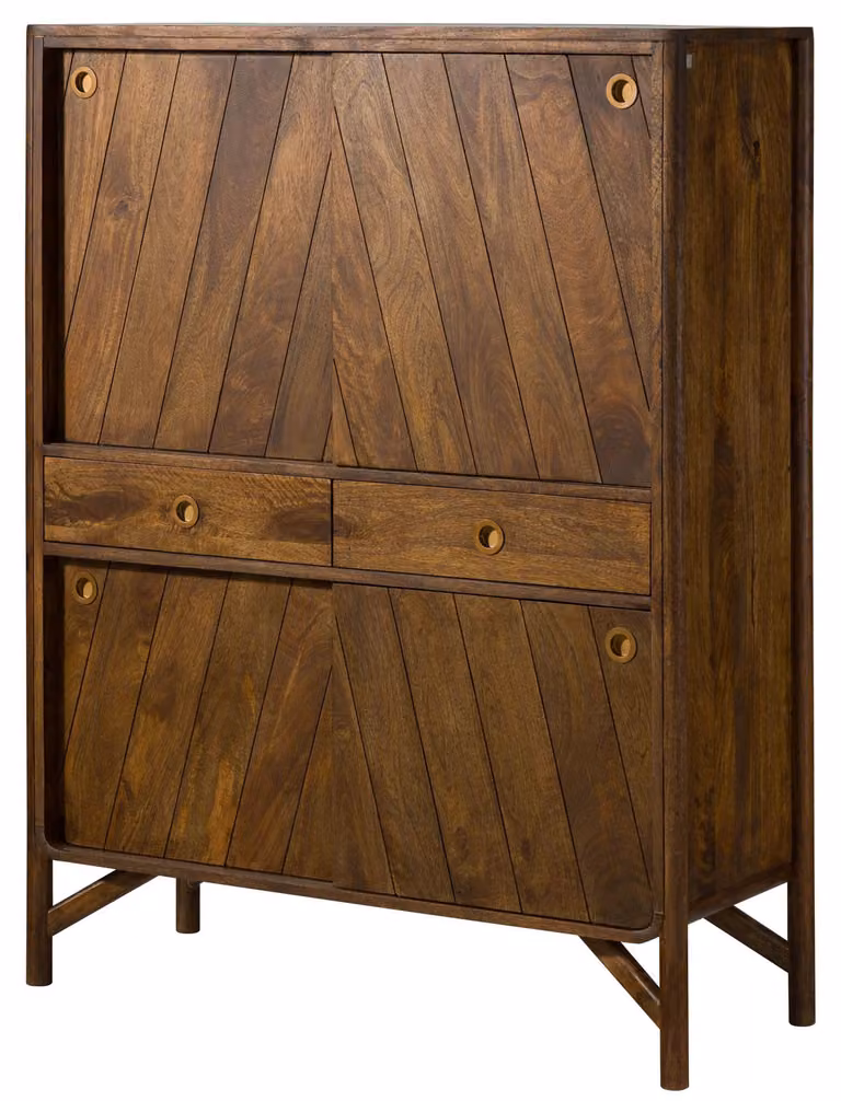 MASSIVMOEBEL24 | Credenza in legno di mango 115x45x150 oliato marrone - maniglia color oro LOS ANGELES #14