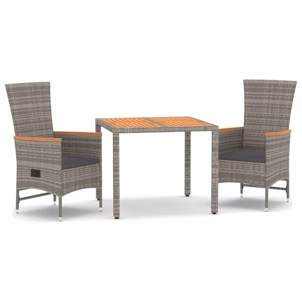 Set da Pranzo da Giardino 3 pz con Cuscini in Polyrattan Grigio