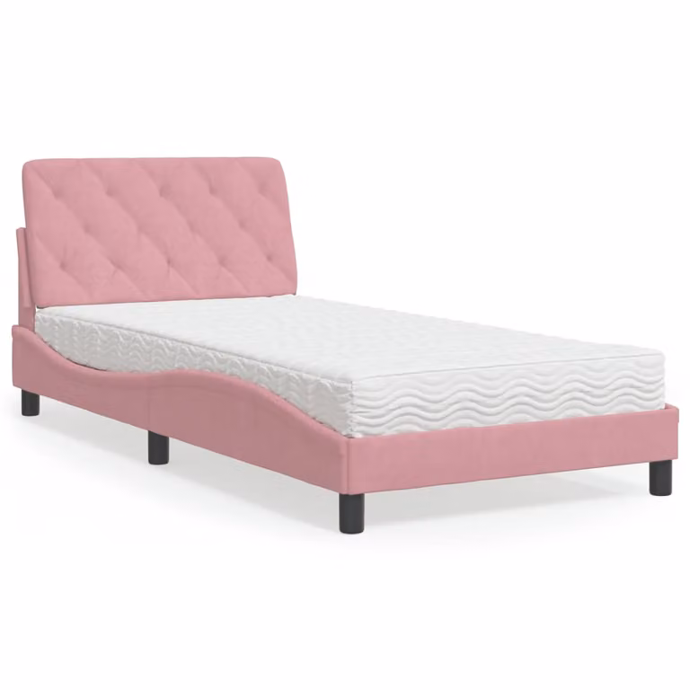 Letto con Materasso vidaXL in Velluto Rosa e Bianco L/P/H: 218 x 105 x 74,5 cm