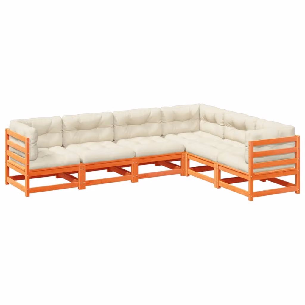 Set Divani Giardino 6pz con Cuscini Marrone Cera Massello Pino