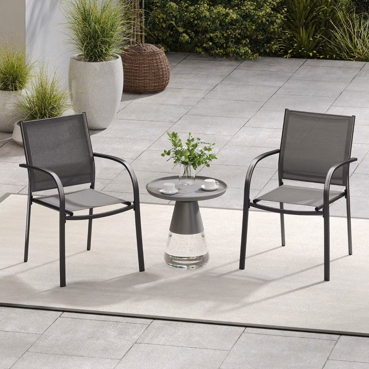 Set di 2 sedie da giardino impilabili Costway in metallo e textilene Grigio