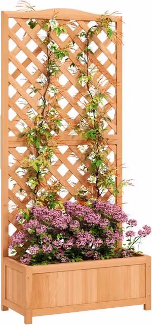 Fioriera con griglia per rampicanti Zephmum in legno massello marrone H: 170 cm, L: 76 cm, P: 36 cm