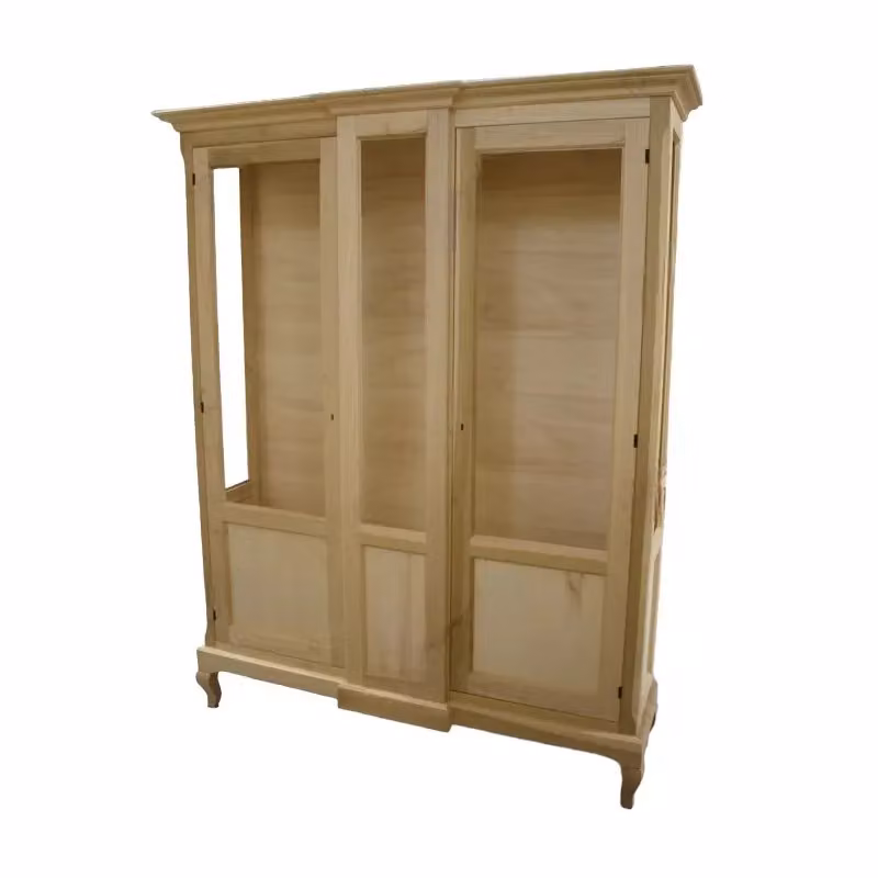 Vetrina Mobili 2G in legno grezzo con ante in vetro, ripiani interni e serratura, L: 163 cm, P: 46 cm, H: 208 cm – 2