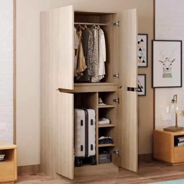 Armadio moderno per camera da letto con doppia porta e vano a giorno, colore beige e marrone, L: 70 cm, P: 40 cm, H: 170 cm