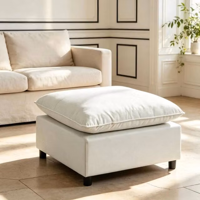 Pouf ottomano quadrato 75x75x40 cm in lino grigio, seduta d'appoggio per soggiorno –