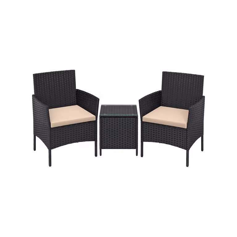 Set di Mobili da Giardino in Polyrattan, Nero + Talpa