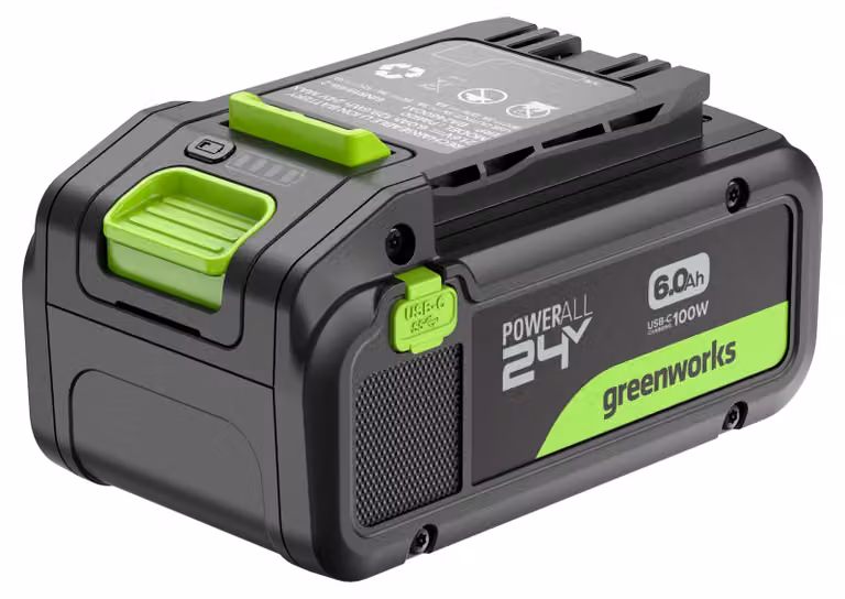 Batteria Greenworks da 24V e 6Ah, ad alta potenza, con porta USB-C (batteria ricaricabile agli ioni di litio da 24V e 6,0 Ah)