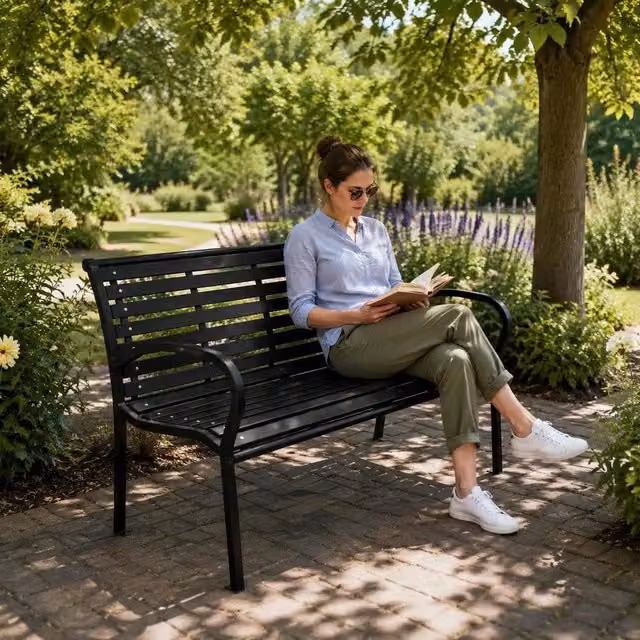 Garden Bench 125 Cm Steel And WPC Black
