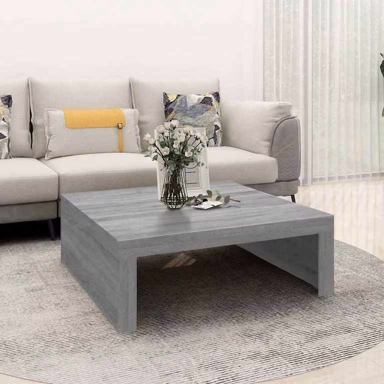 Tavolino da salotto vidaXL in legno multistrato grigio, design quadrato e minimalista, L: 100 cm, P: 100 cm, H: 35 cm