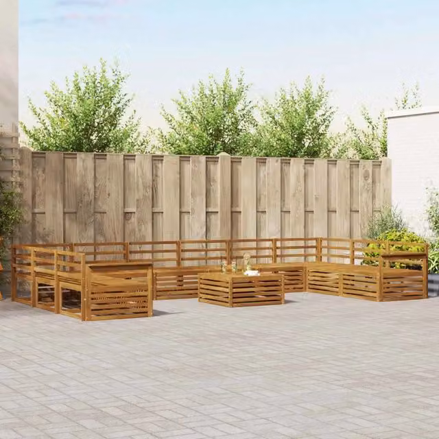 Set di divani da giardino vidaXL in legno di acacia massello marrone con 11 pezzi e tavolino da esterno – 1