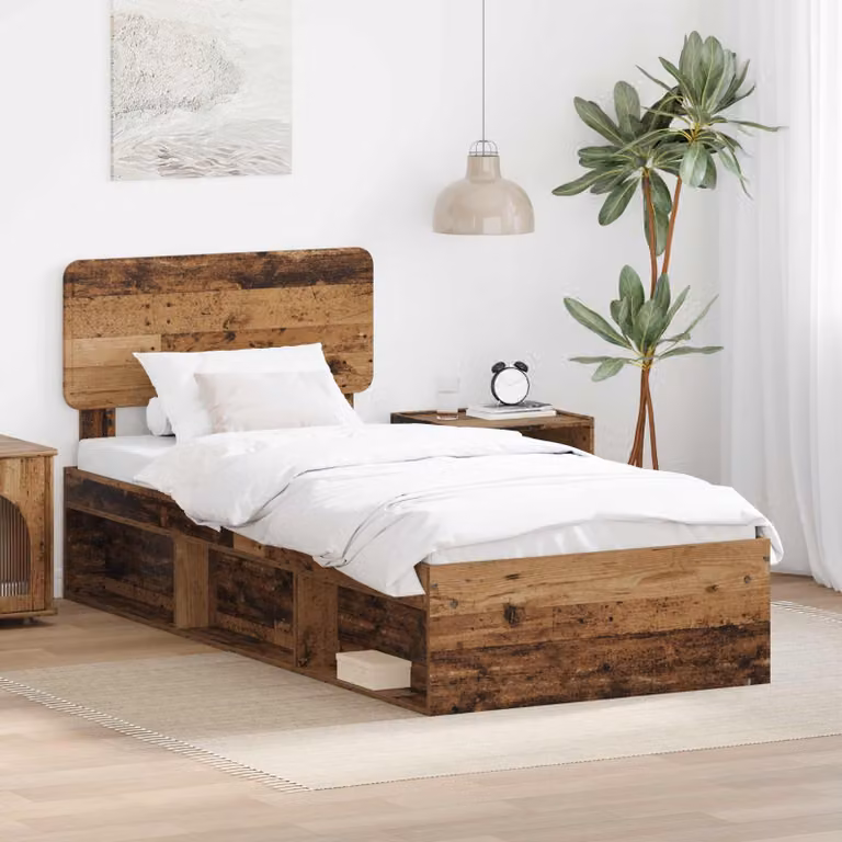 Struttura letto moderna vidaXL in pino massello color marrone con cassetti e doghe in legno L/P/H: 196 x 80 x 90 cm