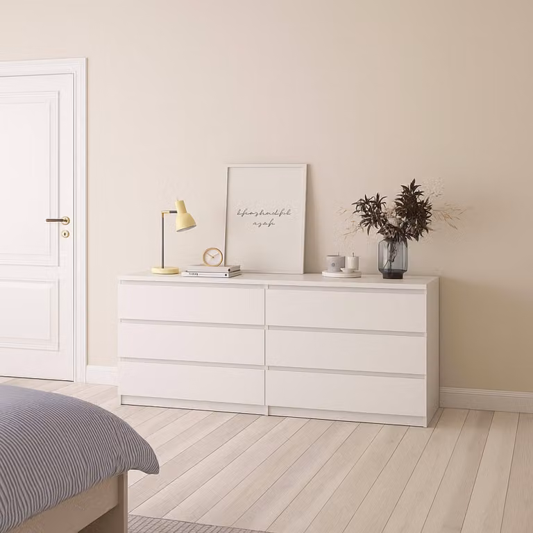 Dmora Credenza Joyce 50x153.8x68h cm Bianco Lucido, 6 Cassetti Apertura Scorrevole