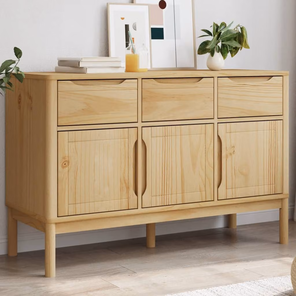 Credenza vidaXL FLORO in legno di pino color marrone cera, L: 114 cm, P: 43 cm, H: 74 cm