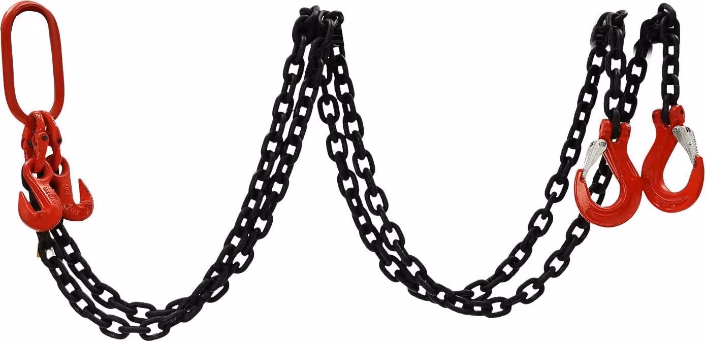 Catene a due rami - Sistemi di sospensione a catena a due rami - Capacità di carico: 2 tonnellate (2000 kg) - Lunghezza del ramo: 2 metri - Acciaio legato forgiato - Colore: rosso e nero