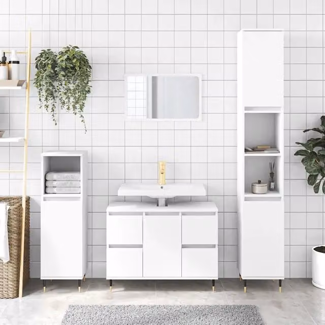 Mobile da bagno bianco stile industrial vidaXL con ante a battente e cassetti L: 80 cm, P: 33 cm, H: 60 cm