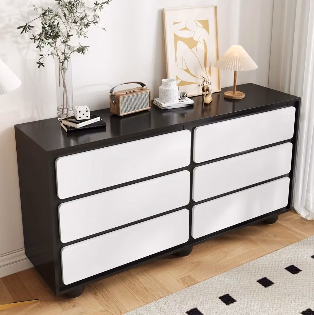 Madia moderna MODFU in MDF e metallo bianco e nero lucido L/P/H: 140 x 38 x 74,5 cm – 2