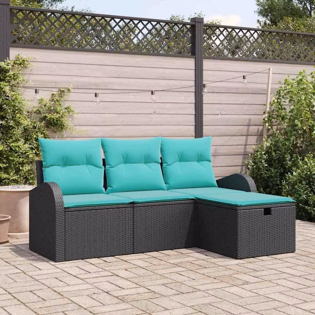 Maison Exclusive - Set da giardino composto da 4 pezzi, divano in rattan sintetico nero