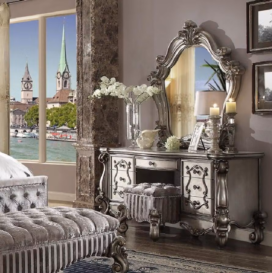 Klassischer Schminktisch Spiegel Luxus Konsole Kommode Schlafzimmer Barock