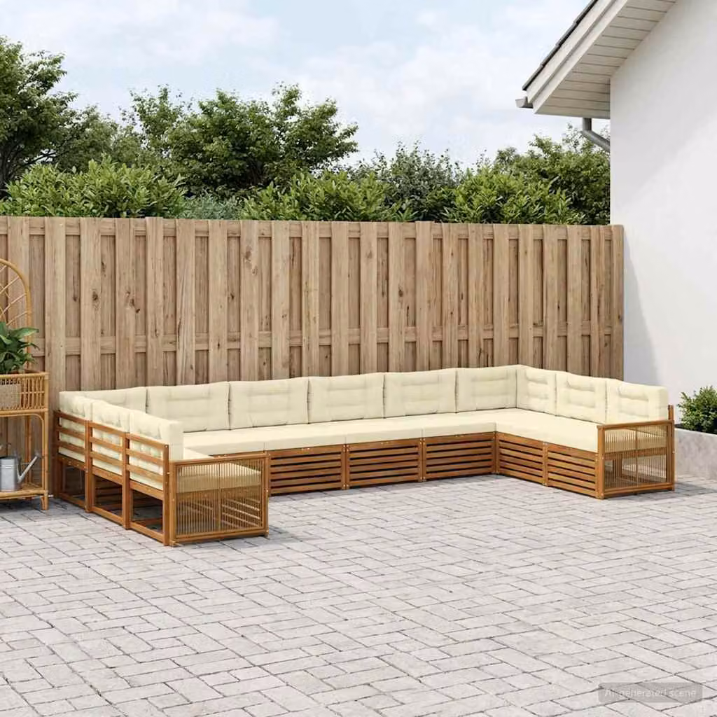 Set di divani da giardino vidaXL a forma di U in legno di acacia massello con cuscini beige e marroni