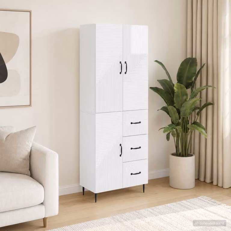 Set di 2 armadi da parete vidaXL bianchi lucidi in legno e MDF con ante a battente e ripiani interni L/P/H: 89,5 x 34,5 x 66,0 cm