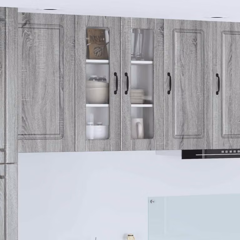 Mobile da parete PORTO vidaXL in legno e vetro, Grigio Sonoma, L 60 x P 31 x H 80 cm