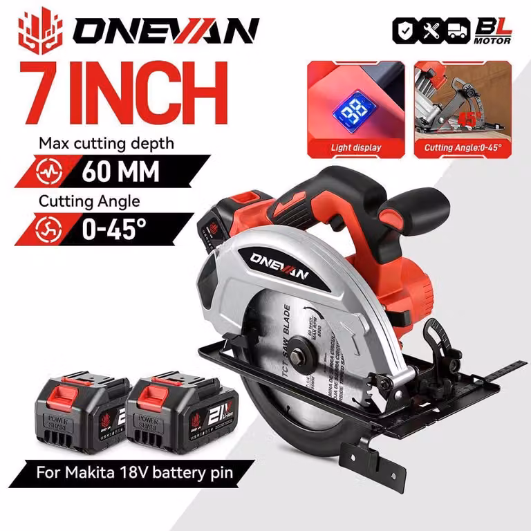 Sega circolare brushless - Lama da 185 mm - Potenza 4000 W - Batteria 18V - Ideale per la lavorazione del legno