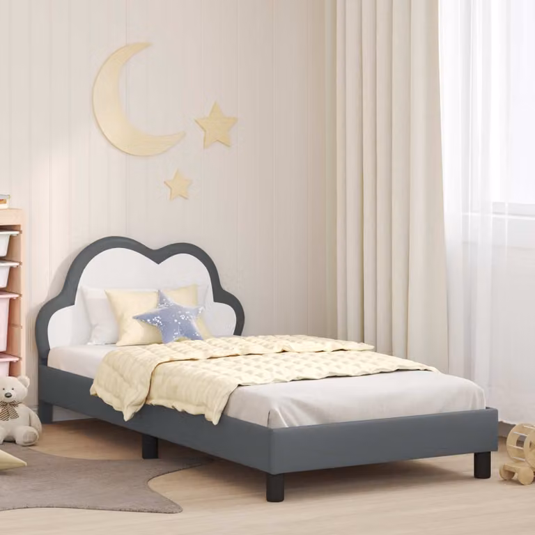 vidaXL Struttura letto per bambini con testata imbottita in tessuto, Grigio, L 90 x P 190 cm