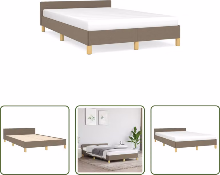 The Living Store Struttura letto con testiera in tessuto taupe 120x190 cm